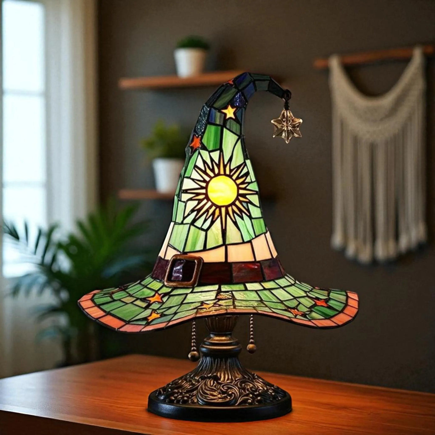 Halloween LED Stained Glass Witch Hat Lamp