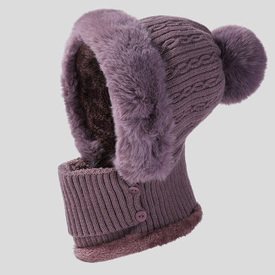 Knitted Warm Fuzzy Hat with Mask