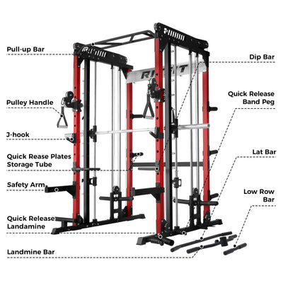 RitFit M1 PRO Multi-Functional Smith Machine with Cable Crossover System and Squat Rack for Home Gym