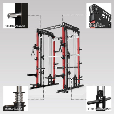 RitFit M1 PRO Multi-Functional Smith Machine with Cable Crossover System and Squat Rack for Home Gym