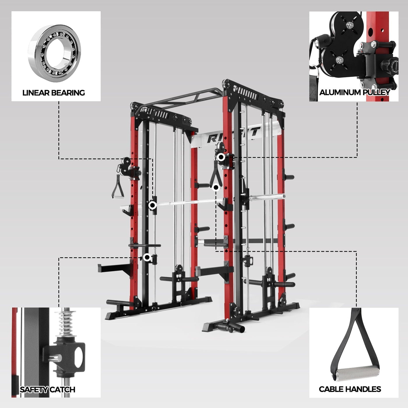 RitFit M1 PRO Multi-Functional Smith Machine with Cable Crossover System and Squat Rack for Home Gym