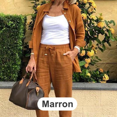 Women's Cotton Linen Long Sleeve Blouse And Pants Set 🧥+👖