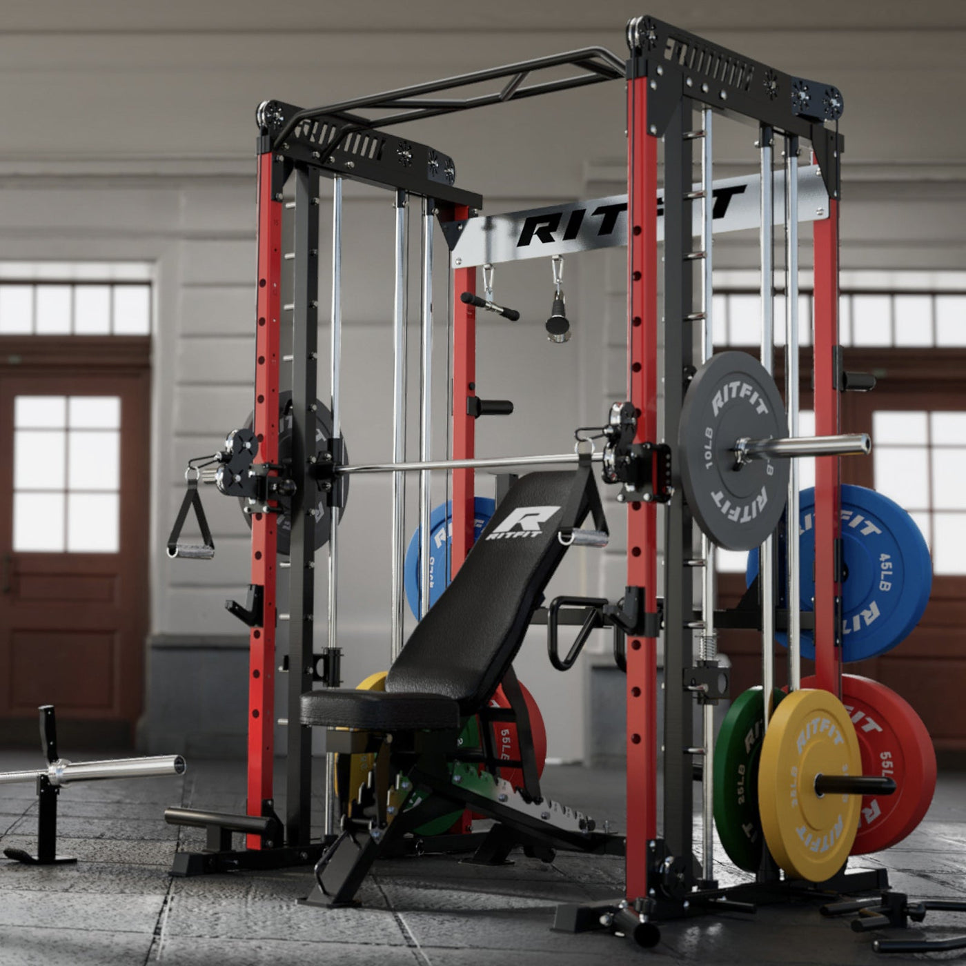 RitFit M1 PRO Multi-Functional Smith Machine with Cable Crossover System and Squat Rack for Home Gym