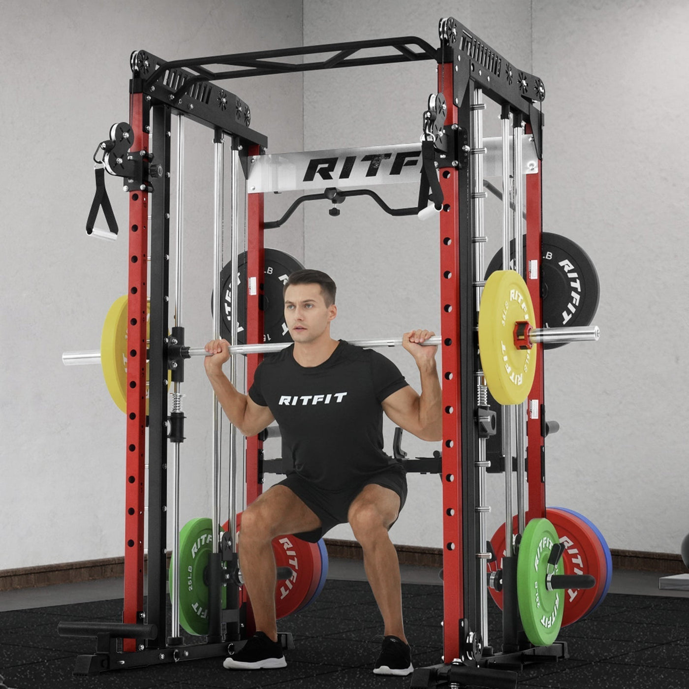 RitFit M1 PRO Multi-Functional Smith Machine with Cable Crossover System and Squat Rack for Home Gym