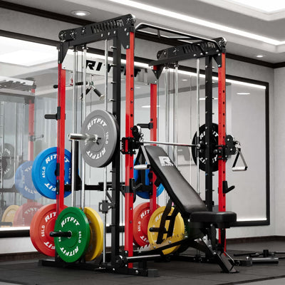 RitFit M1 PRO Multi-Functional Smith Machine with Cable Crossover System and Squat Rack for Home Gym