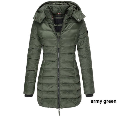 🔥 Winter Women's Mid-length Padded Jacket Warm Solid Color Hooded Jacket